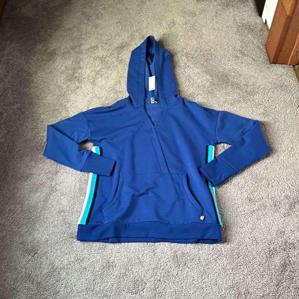 Talbots Petite Blue Full Zip Hooded Activewear Jacket Teal Trim SIZE P